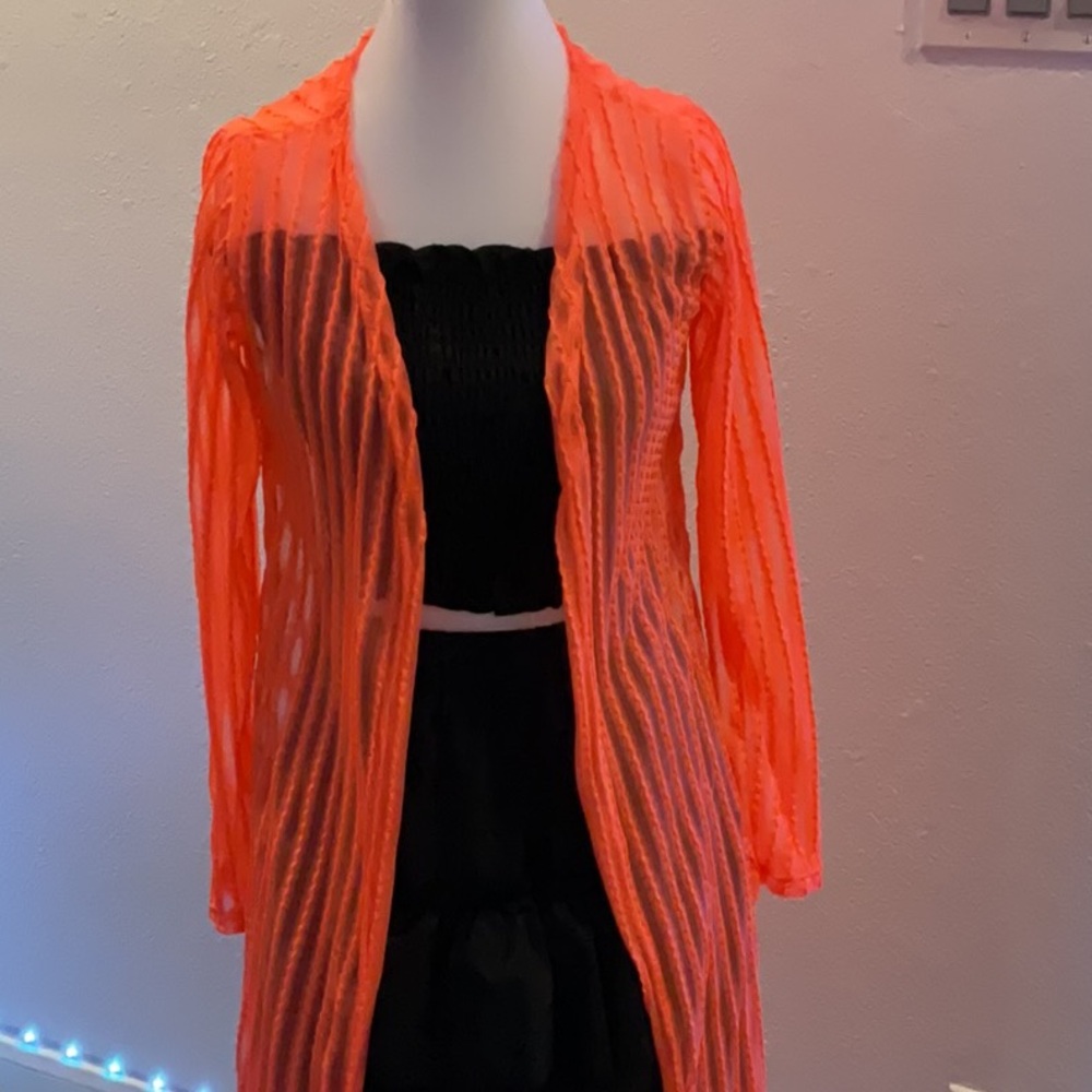 Vibrant Orange Sheer Cardigan